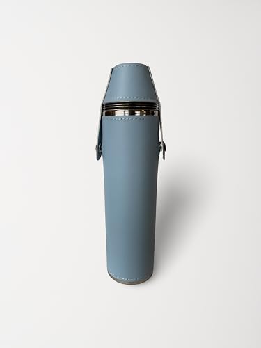 12oz Flask with 4 Shot Glasses in Cap – Stainless Steel with Waterproof Leather Case, Leakproof, Reusable Gift - color: Sky Blue, size: 12oz Standard