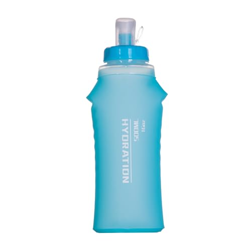 Collapsible Squeeze Soft Flask with Filter - Lightweight Bottle Water – 500 ml/17 OZ for Trail Running, Hiking, Travel, Cycling, and Fishing; BPA-Free (Transparent Blue) - color: Blue, size: 16.9 Ounces