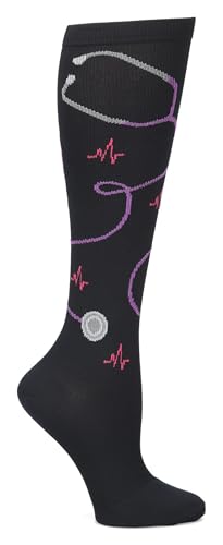 Nurse Mates Women's Wide Calf Socks | 12-14 mmHg Compression | Up to 22" Calf | One Size | 1 Pair - color: Stethoscope Black, size: One Size