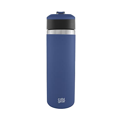 COOL GEAR 2 Pack System Pivot 22oz Stainless Steel Water Bottle | Silicone Tension Strap Water Bottle - Papaya/Blue - color: Papaya/Blue