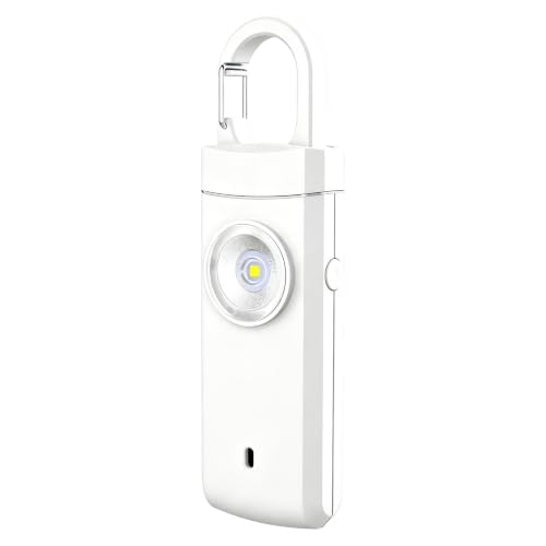 Personal Alarm Keychain 130dB Loud Siren, USB-C Safety Alarm with LED Flashlight & Strobe Light, Emergency Panic Button for Women, Elderly, Seniors, Night Running, Outdoor Travel (White) - color: White