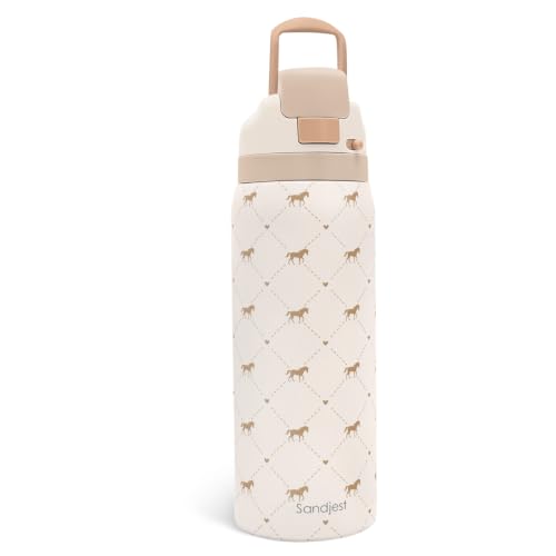 Horse Insulated Stainless Steel Water Bottle with Straw for Sports and Travel 32 Ounces for Women Girls Friends Teens Birthday (Brown) - color: Horse, size: 32 Ounces