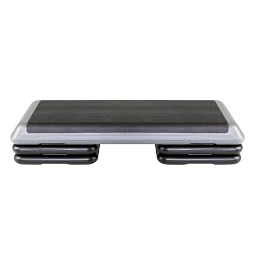 The Original STEP Exercise Step Platform, Health Club Size Stepper for Exercise at Home with 4 Stackable Risers for Height Adjustments - color: Grey, style: 4 Risers
