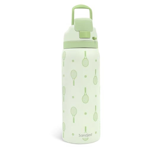 Tennis Insulated Stainless Steel Water Bottle with Straw for Sports and Travel 32 Ounces for Women Girls Friends Teens Birthday - color: Tennis, size: 32 Ounces