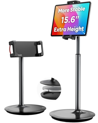 SAIJI iPad Stand for Desk - Height Adjustable & Weighted Base Phone Holder - color: Black