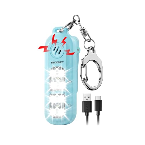 TECKNET Personal Safety Alarm 135dB with SOS Strobe Light for Women - Rechargeable& IPX4 Waterproof Running Lights with Clip On Torch & Low Battery Notice, Safety Siren for Running, Travel Kids, Blue - color: Blue