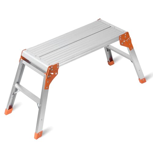 LEADALLWAY Aluminum Work Platform Step Ladder, 30"x12"x20" - color: Orange30"x12"x20"