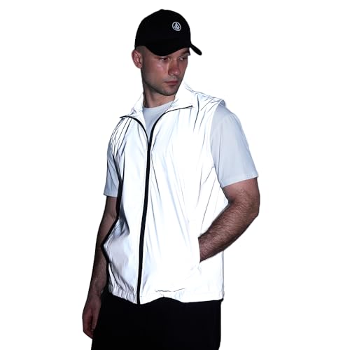 Men's Four Seasons Can Be Used for Outdoor Night Running, Cycling, Night Shiny Vest Couple Sleeveless Jacket - size: Medium