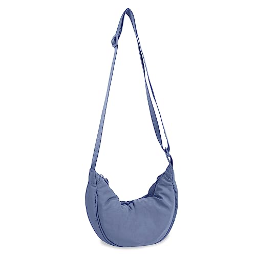 Nylon Crescent Crossbody Bag for Women Purses Trendy Men,Small Travel Sling Bag Hobo - color: Lake Blue, size: Small