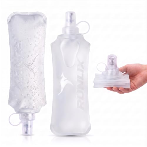 2 Pack Soft Flask 500ml/17oz, Collapsible TPU Soft Water Bottle for Running Vest & Hydration Pack, Leak-Proof Running Flask with Bite Valve for Marathon Hiking Cycling (Clear) - color: Clear