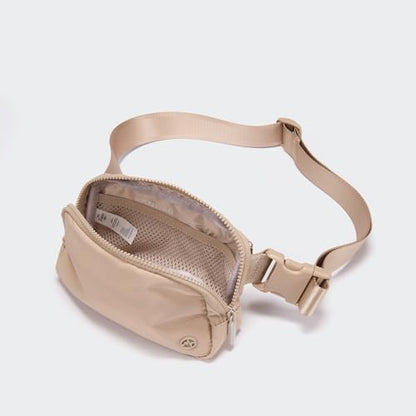 Pander Nylon Fanny Pack for Women, Two-Way Zipper Crossbody Bag - color: Raw Linen Beige