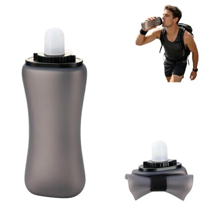 Handheld Running Water Bottle 350ml, Collapsible Silicone Water Bottle with Strap, Leak-Proof, for Running, Hiking, Cycling, Travel (Black) - color: Black