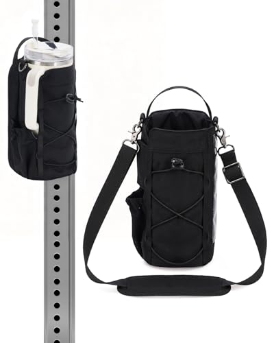 sportsnew 40oz Crossbody Water Bottle Bag for Gym Hiking - color: Deep Black
