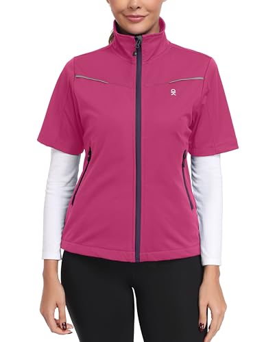 Little Donkey Andy Women's Short Sleeve Golf Jacket Lightweight Water Resistant Quick Dry Running Vest with Zipper Pockets - color: Rose, size: X-Small