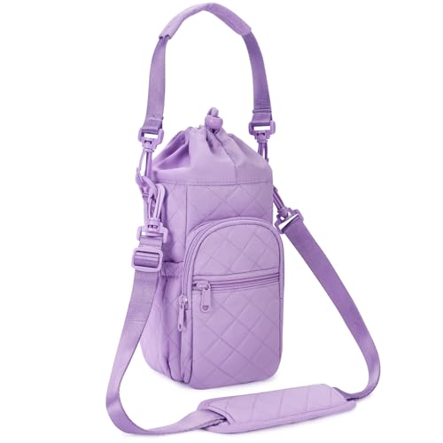 sportsnew 40oz Crossbody Water Bottle Bag for Gym Hiking - color: Quilt Purple