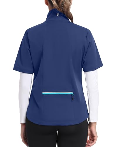 Little Donkey Andy Women's Short Sleeve Golf Jacket Lightweight Water Resistant Quick Dry Running Vest with Zipper Pockets - color: Blue, size: XX-Large