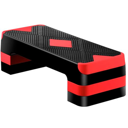 ZENY 26.5 inch Aerobic Step Platform with 4 Step Risers, 400 lbs Capacity - color: Red