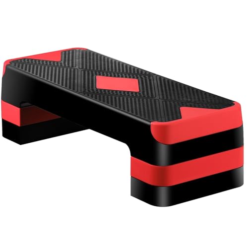 ZENY 26.5 inch Aerobic Step Platform with 4 Step Risers, 400 lbs Capacity - color: Red