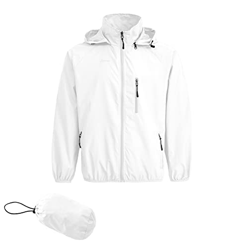 Men's Lightweight Waterproof Jacket Packable Windbreaker - color: White, size: Small