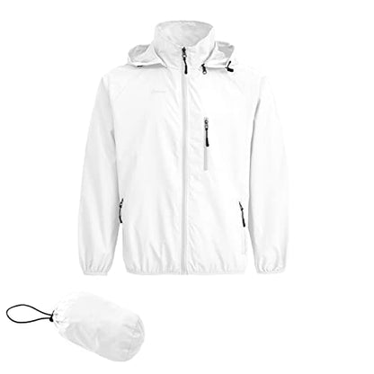Men's Lightweight Waterproof Jacket Packable Windbreaker - color: White, size: Small