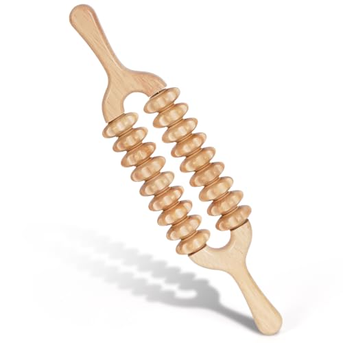 Liitrton Manual Wooden Massage Roller Stick for Muscle Relief, 18-Wheel - size: 18-Wheel