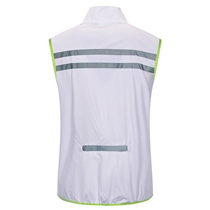 bpbtti Men's Hi-Viz Safety Running Cycling Vest Sleeveless Windbreaker vests- Windproof and Reflective - color: White, size: Large