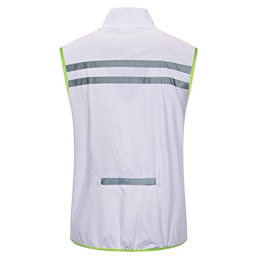 bpbtti Men's Hi-Viz Safety Running Cycling Vest Sleeveless Windbreaker vests- Windproof and Reflective - color: White, size: Large