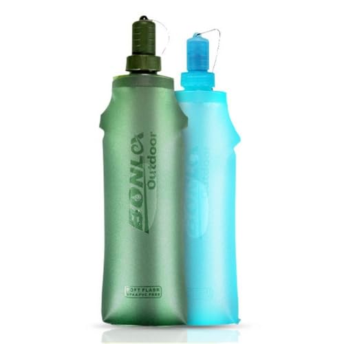 250/500ml Soft Flask Water Bottle, Collapsible TPU Sports Water Bottle with Bite Valve, Folding Flask for Running Hiking Cycling Camping(Blue-500ml) - style: Blue-500ml