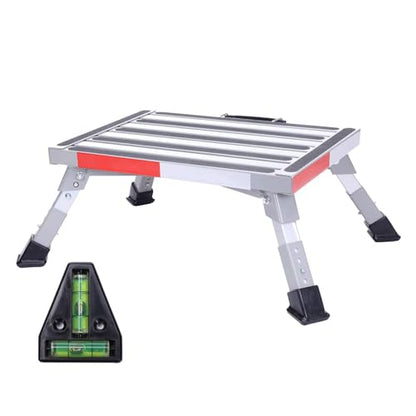 Homeon Wheels Adjustable RV Step Stool, Folding Aluminum Non-Slip Platform - color: Gray