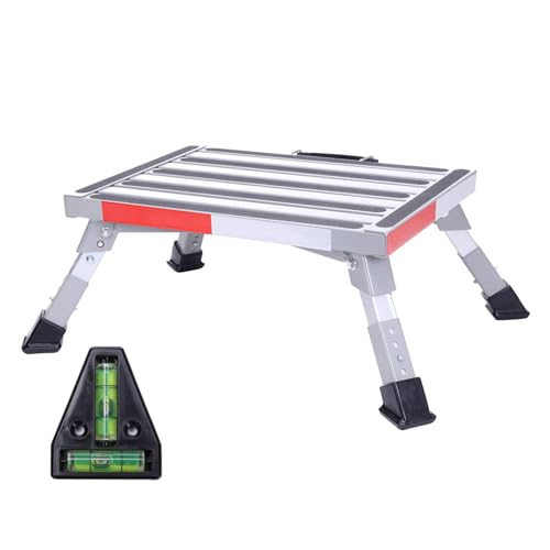 Homeon Wheels Adjustable RV Step Stool, Folding Aluminum Non-Slip Platform - color: Gray