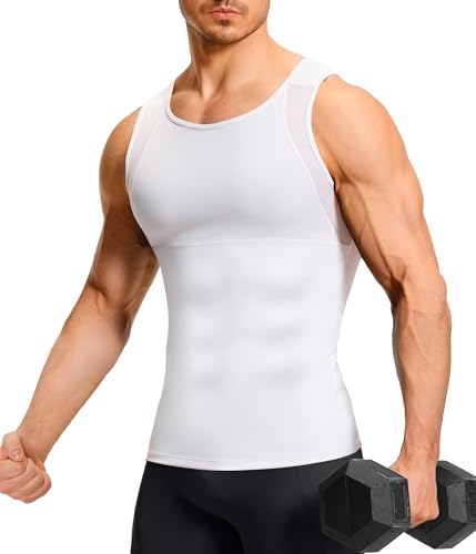 TAILONG Mens Compression Shirt Tank Top Undershirt Shapewear Slimming Body Shaper Vest Mesh Workout Shirts - color: White, size: XX-Large