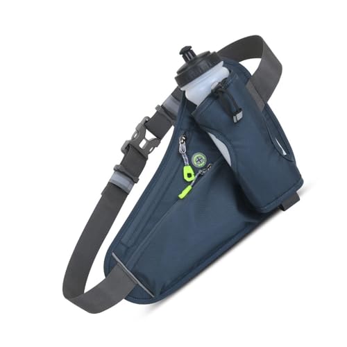 Water Bottle Waist Pack 2 Zippered Pockets – Reflective Running Belt for Hiking Cycling, Adjustable Breathable Mesh with Earphone Port(Grey) - color: Grey