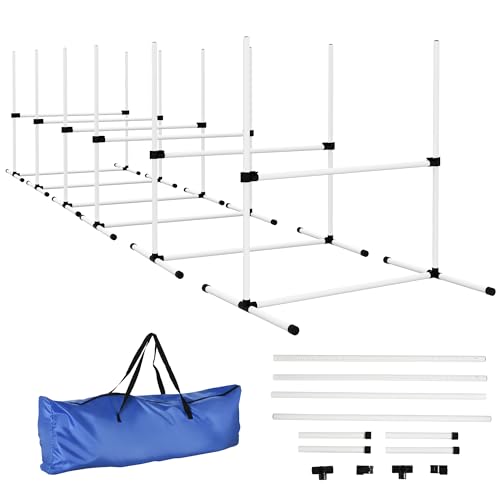 PawHut 6 Piece Dog Agility Training Equipment for Dog Agility Course with Adjustable Height Jump Bars, Included Carry Bag, & Displacing Top Bar, White - color: White, size: 6 Piece