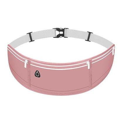 3-Pocket Running Belt Waist Pack, Anti-Shake Sweatproof Running Pouch, Ultra-Thin Adjustable Sports Belt for Men Women - color: Basic-Pastel Pink