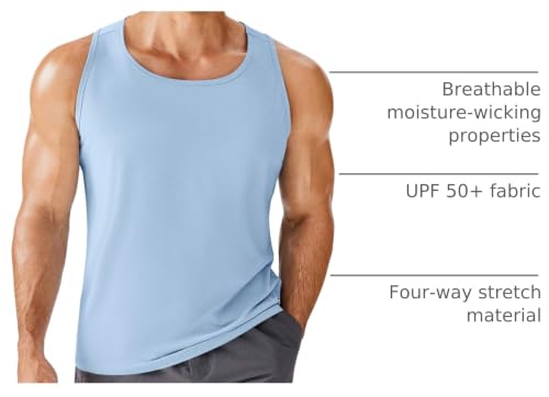 PINSPARK Men's UPF 50+ Quick Dry Tank Tops Athletic Muscle Tee - color: Blue, size: Small