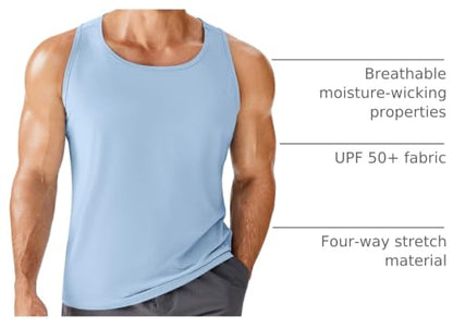 PINSPARK Men's UPF 50+ Quick Dry Tank Tops Athletic Muscle Tee - color: Blue, size: Small