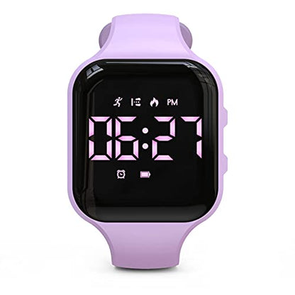 Non-Bluetooth Led Fitness Tracker Watch,Digital Pedometer Watch,with Step Counting/Distance/Calories/Stopwatch/Alarm Clock, Great Gift for Kids Teens Girls Boys Xmas - color: Square - purple