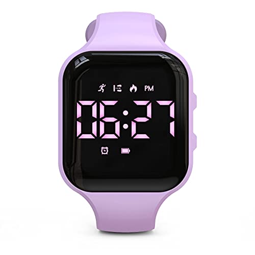 Non-Bluetooth Led Fitness Tracker Watch,Digital Pedometer Watch,with Step Counting/Distance/Calories/Stopwatch/Alarm Clock, Great Gift for Kids Teens Girls Boys Xmas - color: Square - purple