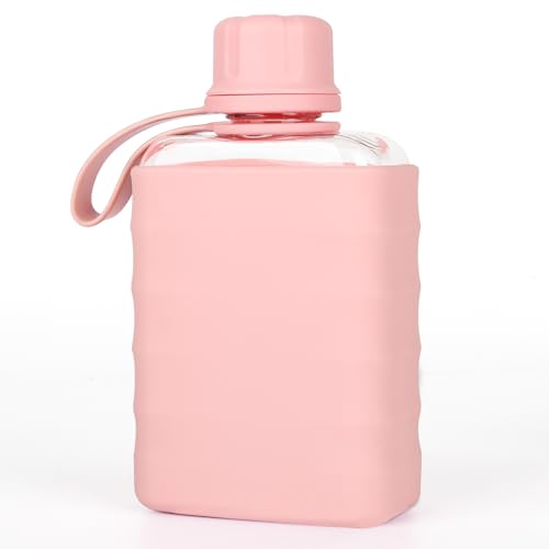 Modern Small Flask with Silicone Sleeve Mini Portable Travel Liquor Flask Clear Tritan Plastic Water Bottles, 8.2oz BPA Free Pocket Drinking Alcohol Flask for Outdoor (Pink) - color: Pink
