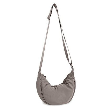 Nylon Crescent Crossbody Bag for Women Purses Trendy Men,Small Travel Sling Bag Hobo - color: Grey, size: Small
