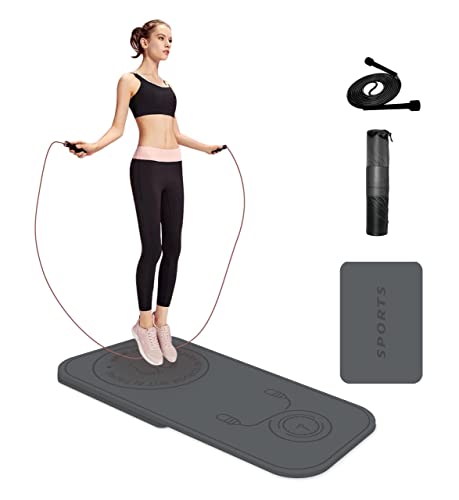 Jump Rope Mat Shockproof Exercise Skipping Mat All-Purpose Extra Thick High Density Anti-Tear Exercise Yoga Mat, Non Slip for Indoor and Outdoor - color: Grey
