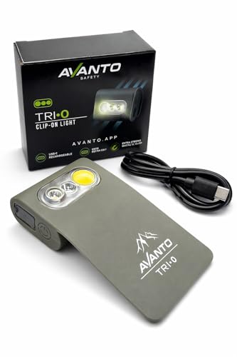 AVANTO TRI-O Clip-On Safety Light, Rechargeable USB-C 3-Beam XPG + COB + LED, Magnetic Mount, Ultra-Bright 500 Lumens for Running, Walking, Cycling & Outdoor Visibility