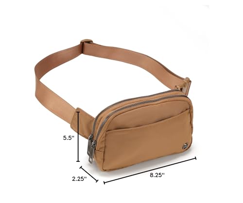 Pander Nylon Fanny Pack Belt Bag for Women with 5 Zipper Pockets - color: Caramel Burnt