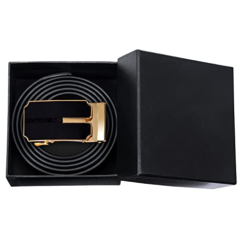 Dubulle Mens Ratchet Belt Gold Click Buckle Adjustable Leather Belts - color: Black Fashion Strap, size: Adjustable from 36" to 45" Waist
