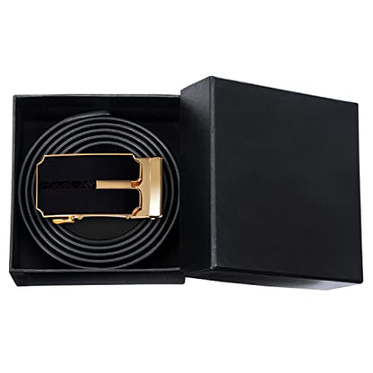 Dubulle Mens Ratchet Belt Gold Click Buckle Adjustable Leather Belts - color: Black Fashion Strap, size: Adjustable from 36" to 45" Waist