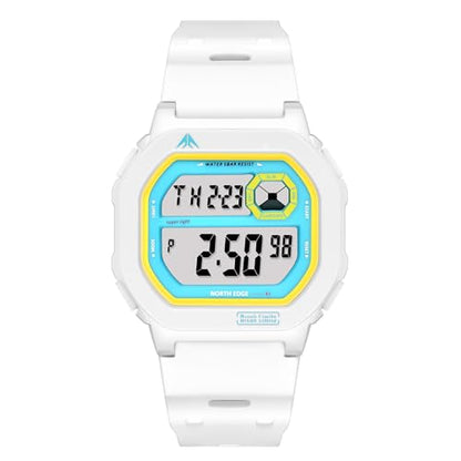 NORTH EDGE X1 Digital Watch for Men Women, Retro Unisex Sport Watch with EL Backlight, 5ATM Water Resistant, Stopwatch, Countdown Timer, Alarm, Dual Time, Lightweight Everyday Watch - color: Blue and White