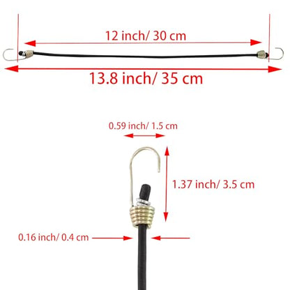 12 Inch Mini Bungee Cords with Hooks, Black Elastic Bungee Cords Heavy Duty Outdoor Tarp Bungee Straps, 10PCS - style: Black-12 Inch