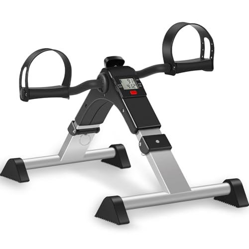 TABEKE Under Desk Bike Pedal Exerciser, Fully Assembled Mini Exercise Bike for Leg and Arm Workouts, Foldable Desk Bike Peddler Machine for Seniors with Clear LCD Display & Adjustable Resistance