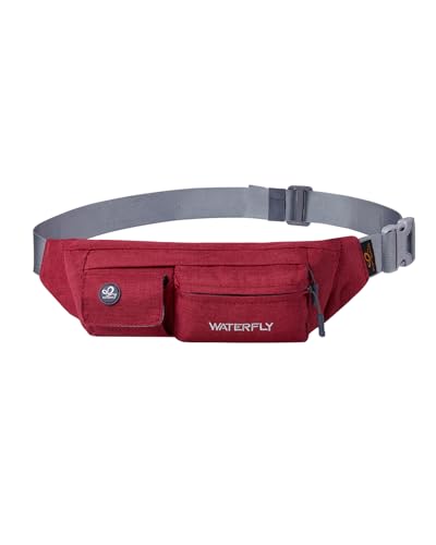 WATERFLY Small Fanny Pack for Women Men, Crossbody Travel Waist Bag - color: Wine red