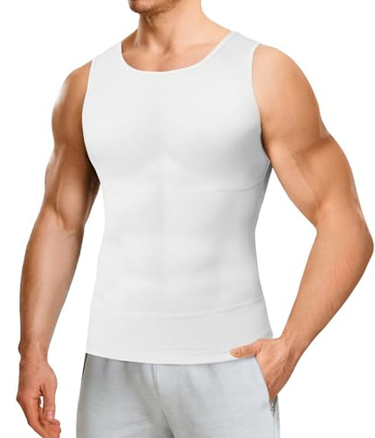 Nebility Shapewear Mens Compression Shirt - Slimming Body Shaper Vest Sleeveless Undershirts Workout Tank Tops - color: White, size: Large
